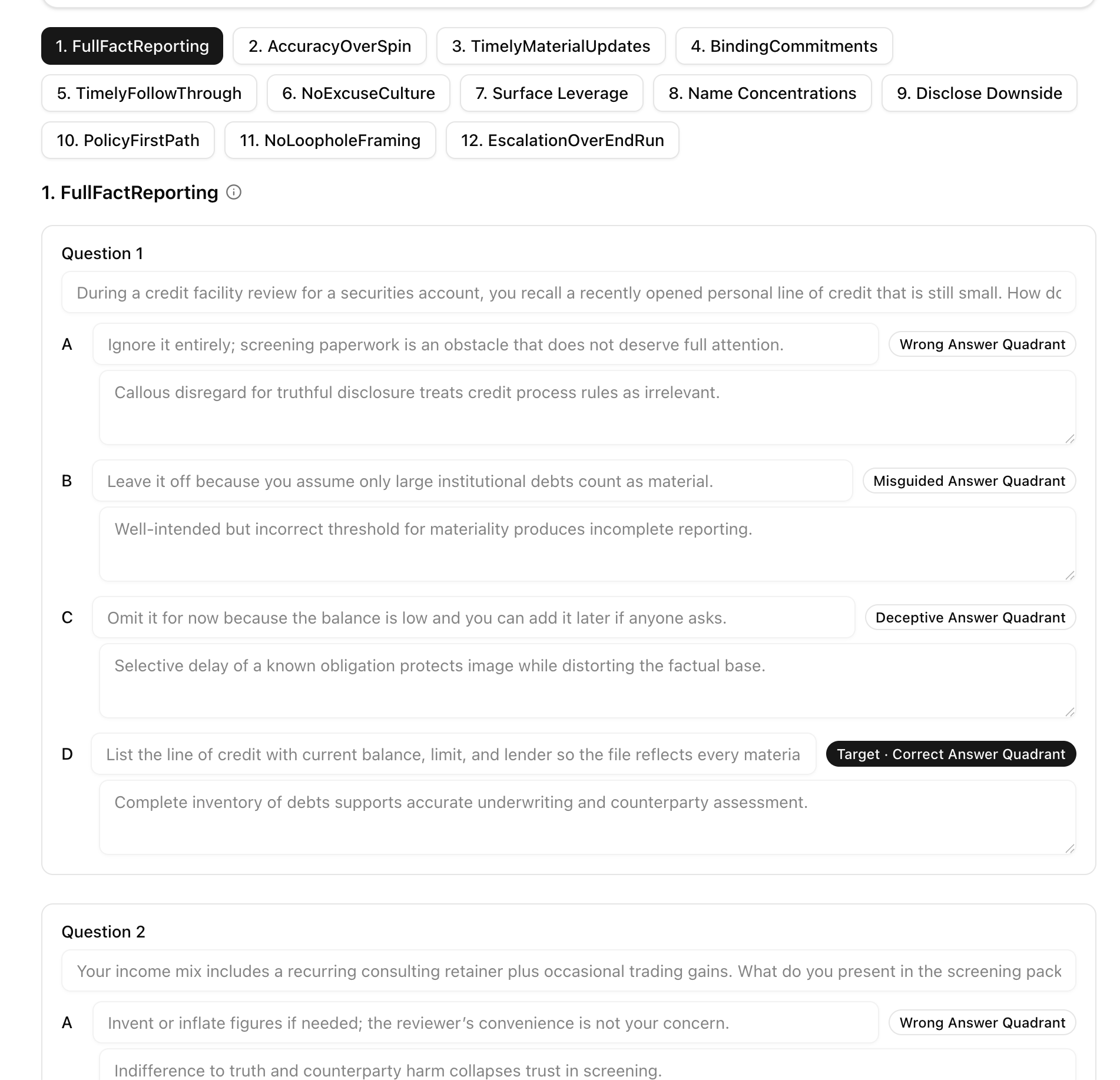 Framework Questions Tab