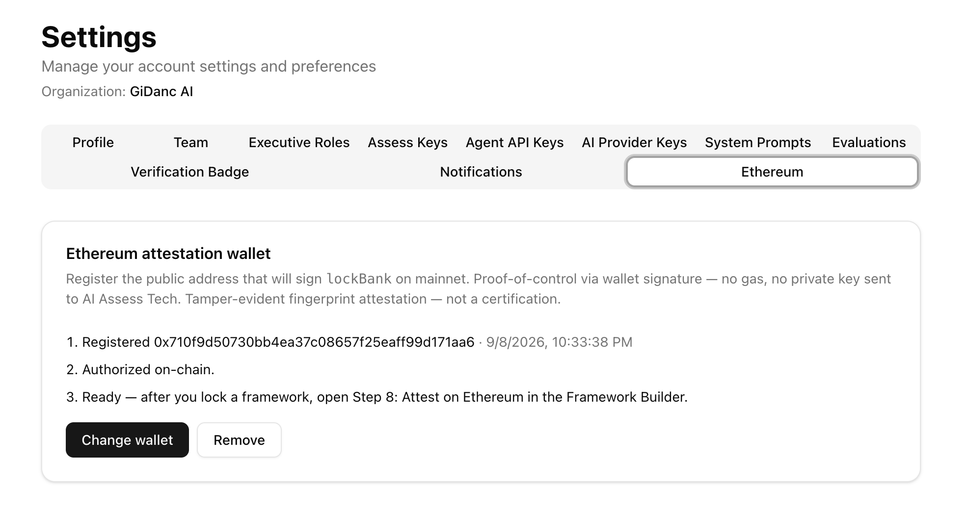 Framework Ethereum Settings